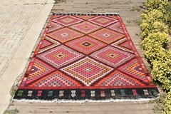 Turkish Kilim 6×10 Size Handmade Adana Wool Multicolor Cicim Tent Rug 192x310cm