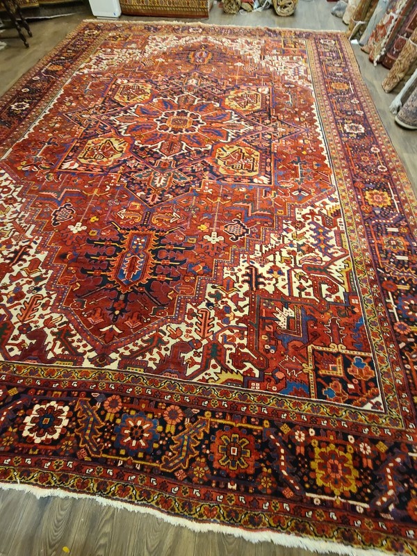 Antique handwoven authentic traditional herize design size 11'3"x15'7"cir1930s gallery