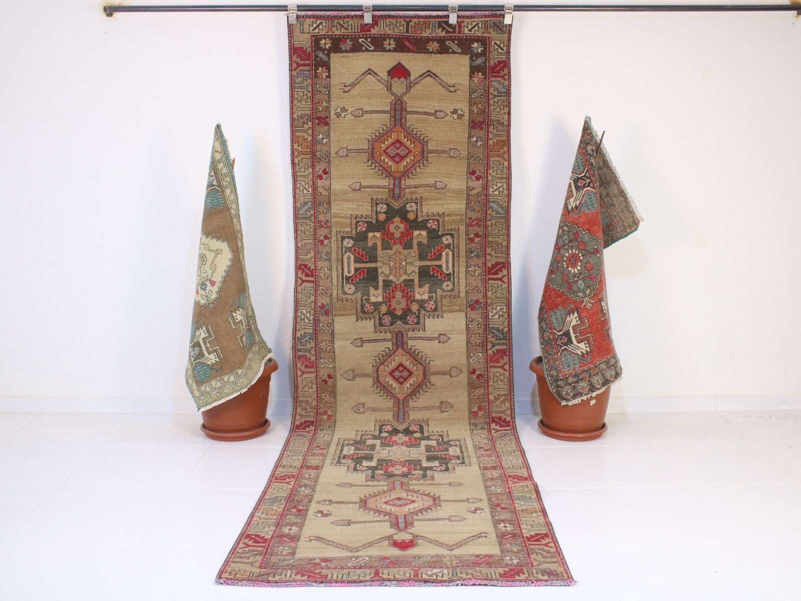 3x10 Ft Turkish Hallway Runner Rug Soft Beige Black Oriental Runner, 3.1x10.2 ft gallery