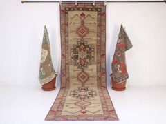 3×10 Ft Turkish Hallway Runner Rug Soft Beige Black Oriental Runner, 3.1×10.2 ft