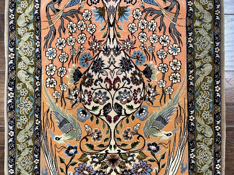 Fine Small Oriental Rug 2.6 x 4 Kork Wool Silk Foundation Signature Masterweaver gallery