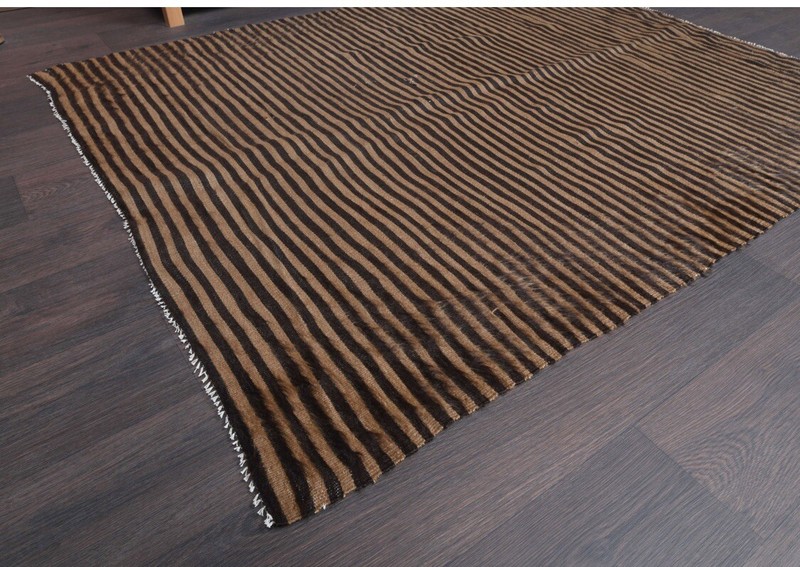 Vintage Turkish Hand-Knotted Mohair Wool/Cotton Brown Kilim Area Rug 4’5” X 6’ gallery
