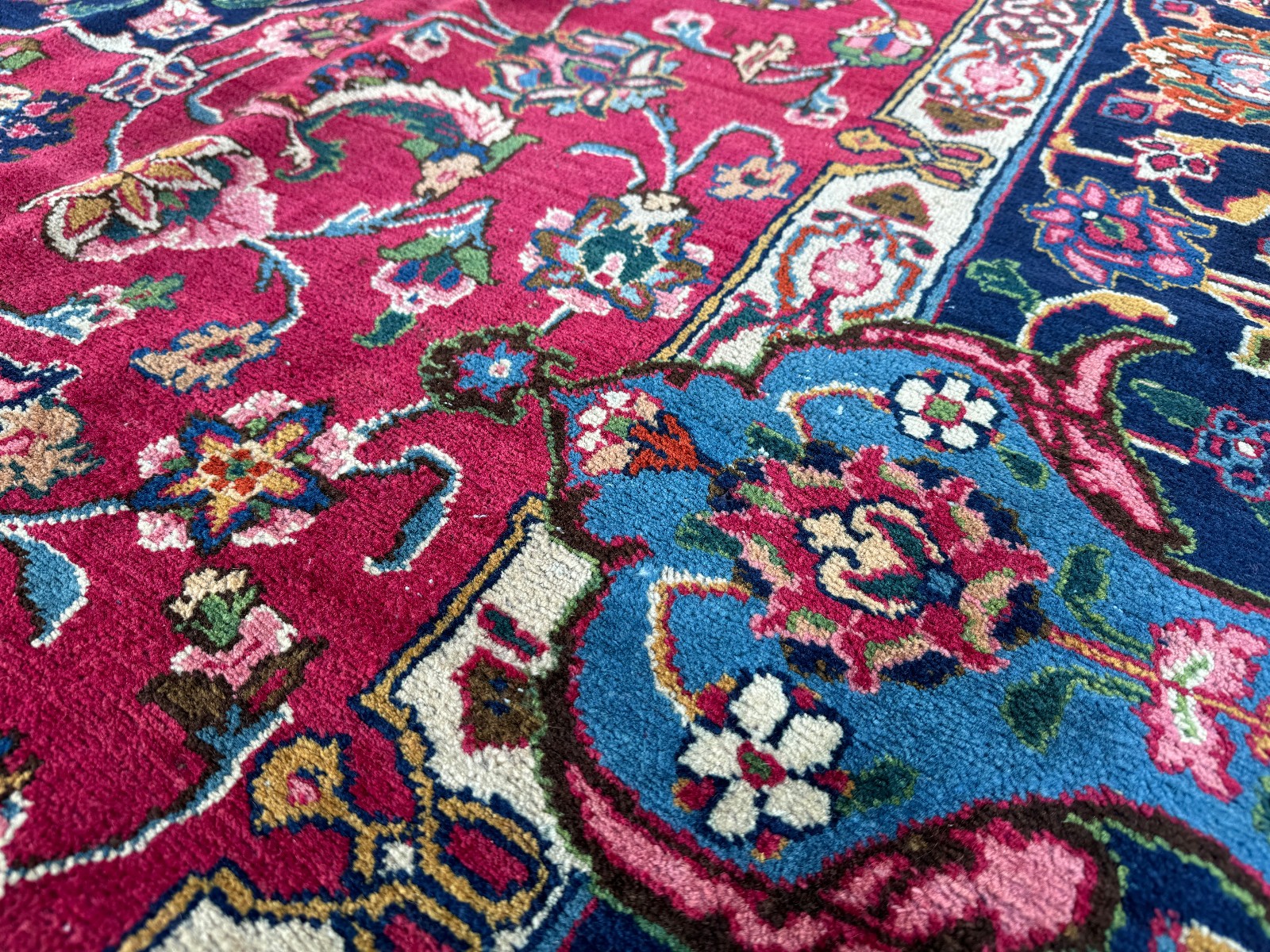 9x12 COLORFUL VINTAGE RUG RED ANTIQUE ORIENTAL handmade hand-knotted blue pink gallery