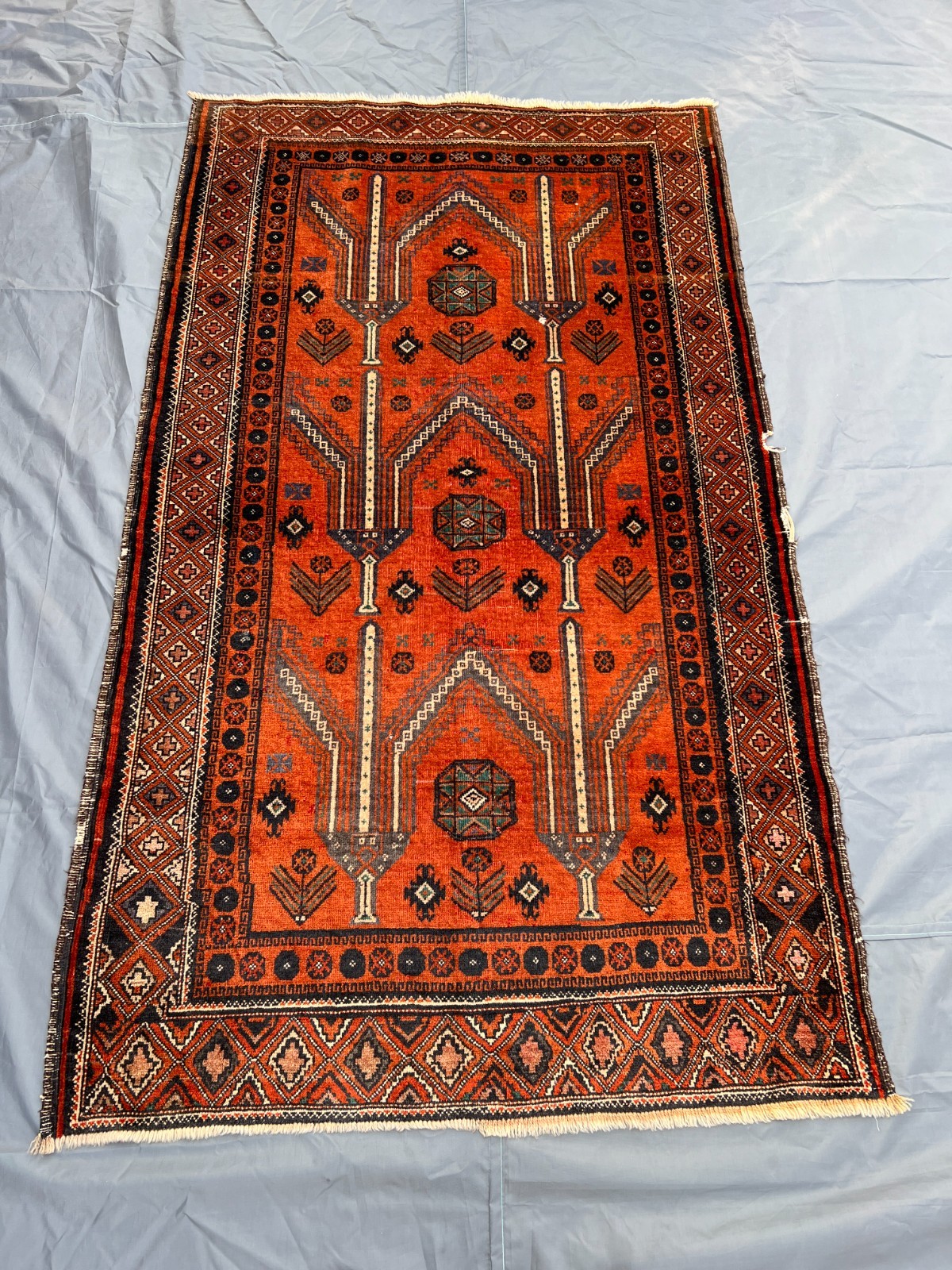 Antique Orange Afghan Rug 3'10 x 6'6 ft – Hand Knotted Nomadic Tribal Carpet gallery