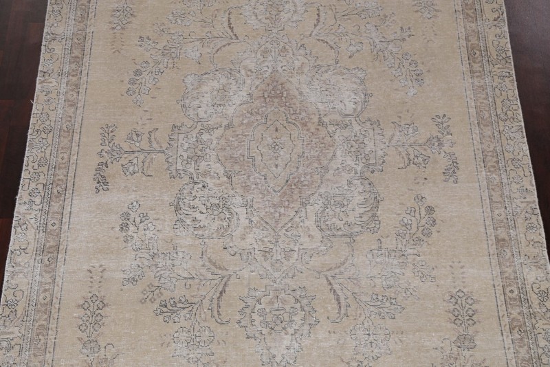 Muted Distressed Geometric Traditional Area Rug Hand-made Vintage Carpet 7x10 gallery
