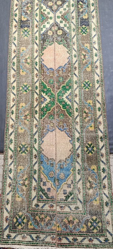 Multicolor Antique Handmade Runner, 2.4x12.9ft, Vintage Patchwork Entryway Rug, gallery