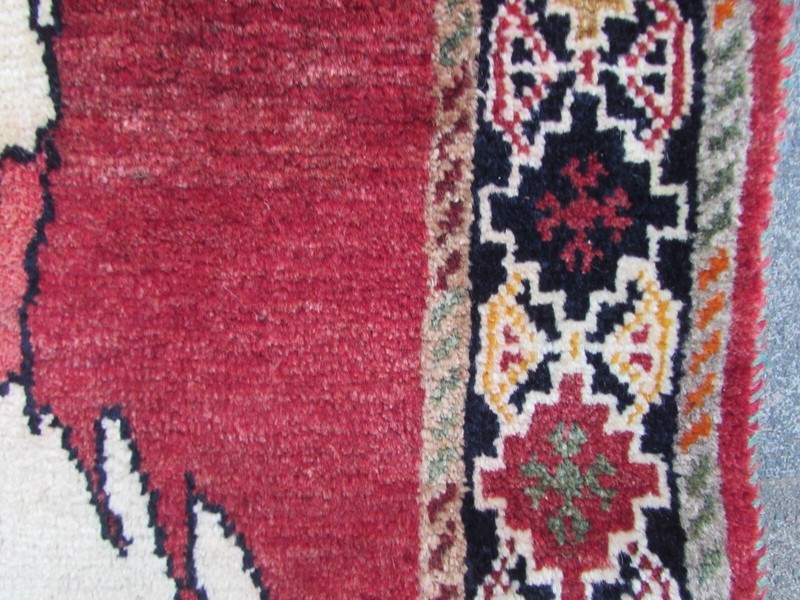 Vintage Traditional Hand Made Oriental Gabbe Wool Red Rug 201x111cm Horse Scene gallery