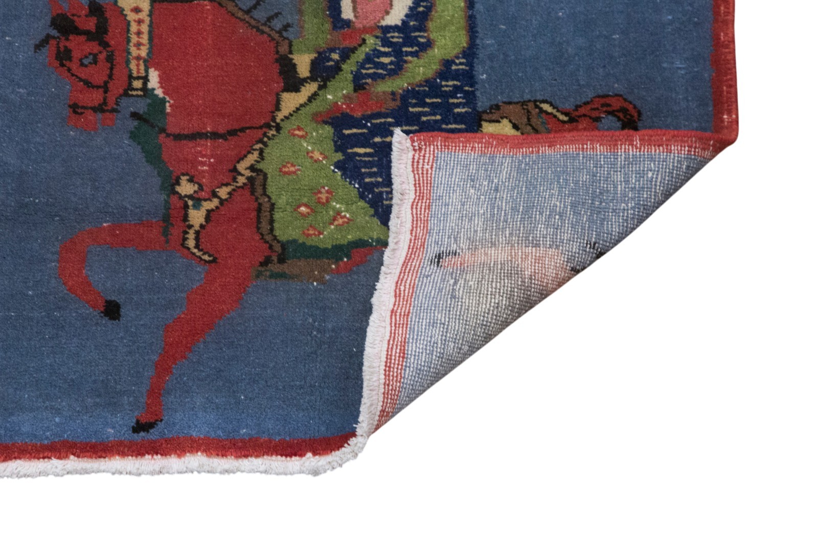 60+ Yr Old Vintage Turkish Rug | Figurative Horseman Decor | 74x90 cm, 2'5"x2'11 gallery