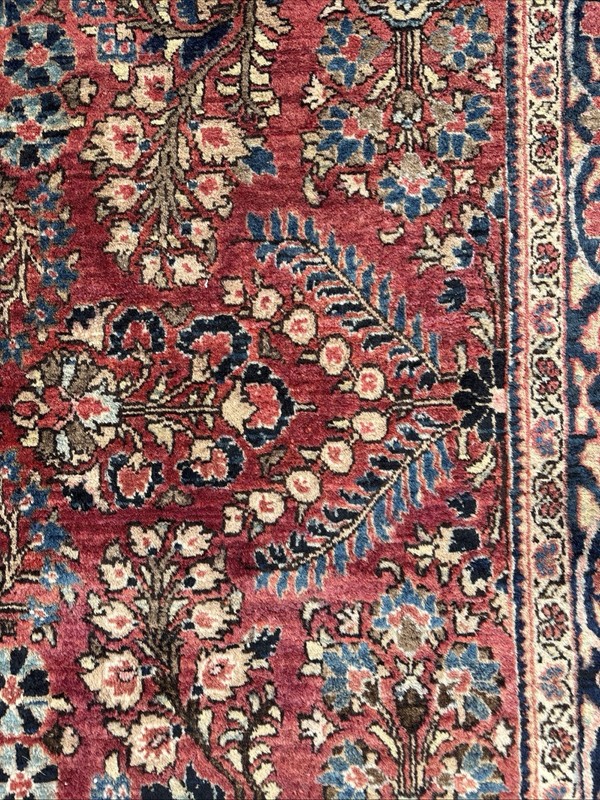 4 X 7 Antique Oriental Rug C. 1925 Deep Rose Field Navy Sky Blue Sand Full Pile gallery