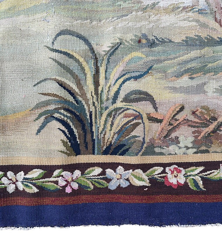 3x4 Pair Antique French Handmade Tapestries Wool & Silk Decorative Wall Panels gallery