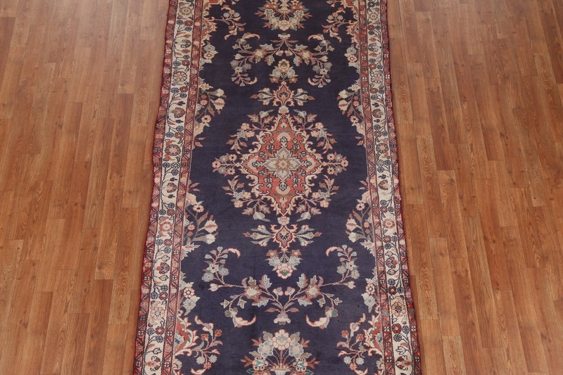 Vintage Navy Blue/ Ivory Hamedan Runner 4x10 Rug Hand-knotted Oriental Carpet gallery