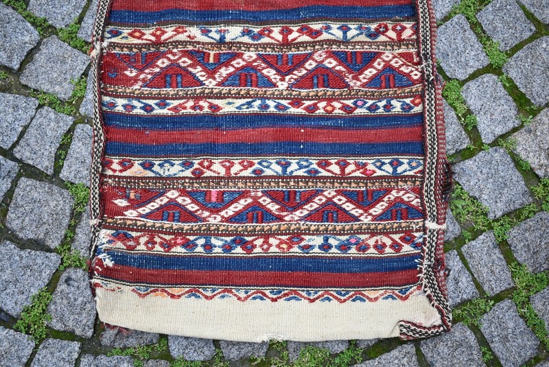 Fabulous Antique Anatolian Bergama Sumac Chuval Collector's Piece Kilim Chuval gallery
