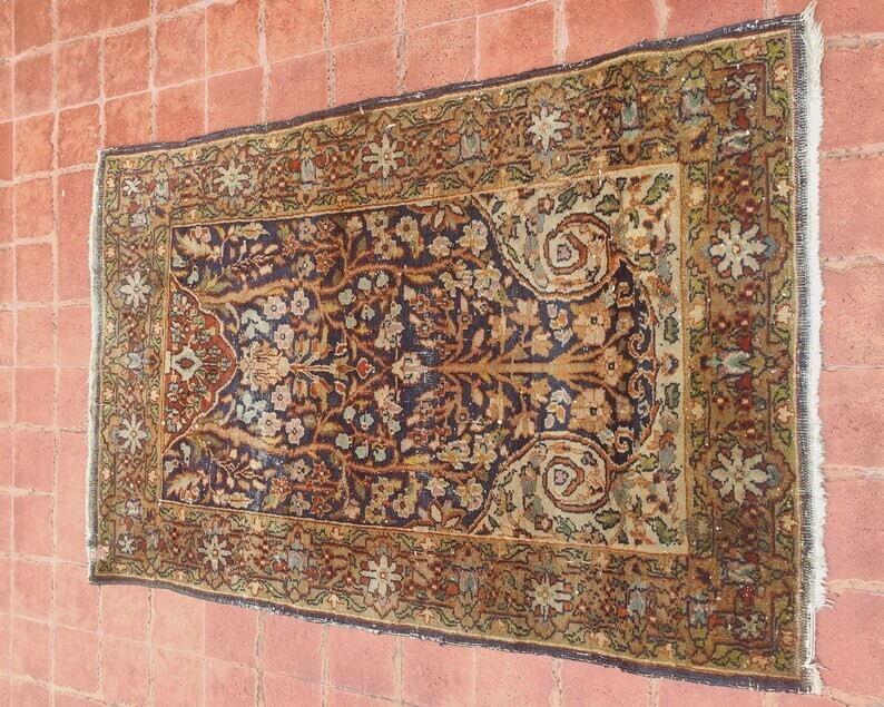 Antique Rug mat Pair of Rugs Kashmiri Antique Rug Size 99 cm x 63 cm , KR gallery