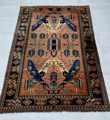 Antique Soumak Sumakh Dragon Rug 5 X 7 All Wool 2nd Half 1800’s vegetal dyes.