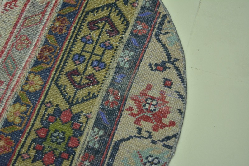 Blue Faded Turkish Vintage Round Rug, 3ft, Handmade Antique Floral Round Rug gallery