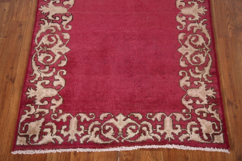 Vintage Bordered Fuchsia/ Ivory 16 ft. Runner Rug 3x16 Handmade Wool for Hallway gallery
