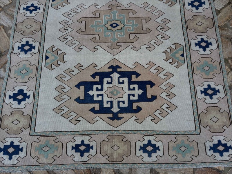 Hand-Knotted Bedroom Vintage Carpet 6x8 Blue Medium Wool and Wool Anatolian Rug gallery