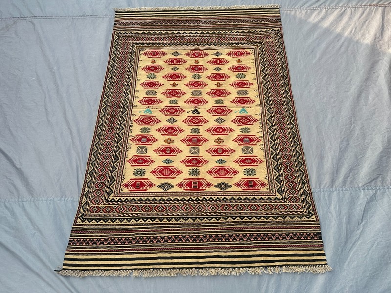 4x6 ft Vintage Afghan Sumak Kilim Rug Handmade Geometric Tribal Area Kitchen Rug gallery