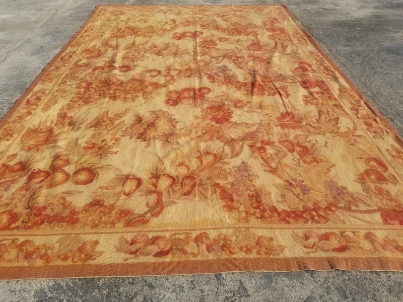 Vintage Handmade French Floral Needlepoint Wool Rug 258x166 cm gallery