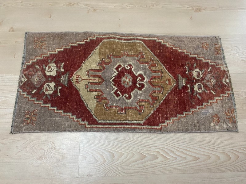 Handwoven Anatolian Small Rug 1.3x2.7 ft Tribal Red Vintage Wool gallery