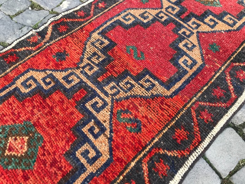 Turkish Vintage Rug Handmade Wool Rug Bohemian Runner Rug Home Rug2,2 x 5,1 ft gallery