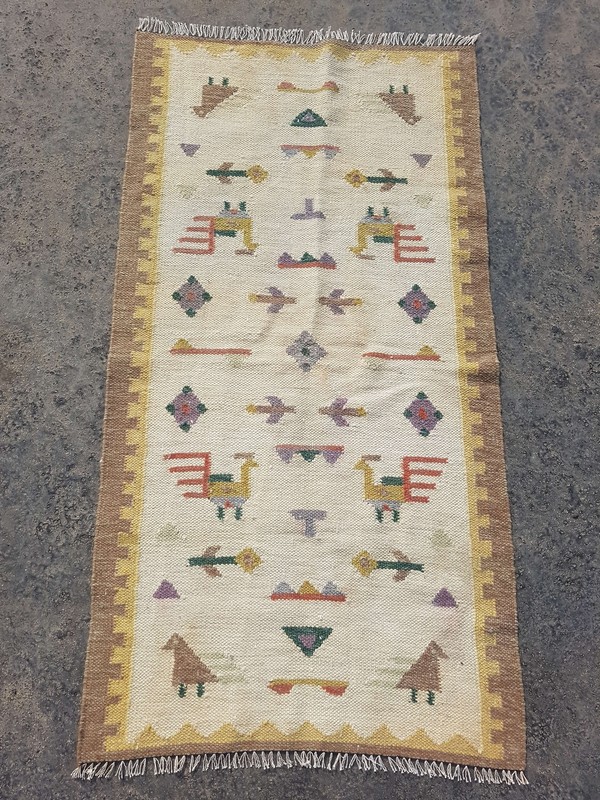 Vintage Handmade Traditional Figural Brown Kilim Floor Rug Carpet 128x68cm gallery
