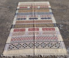 Vintage Traditional Oriental Afghani Multicolor Wool Kilim Rug Carpet 252×143 cm