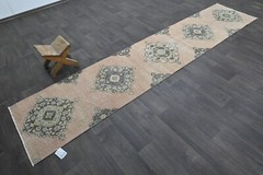 Vintage Turkish Runner Rug 2x11ft Wool Anatolian Handmade Hallway Oushak PEACH