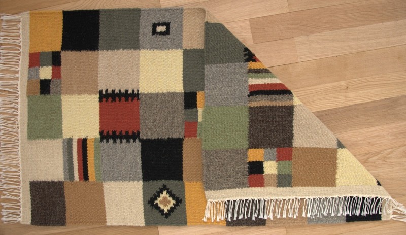 Hand woven colorful woolen rug - genuine traditional Romanian folk art gallery
