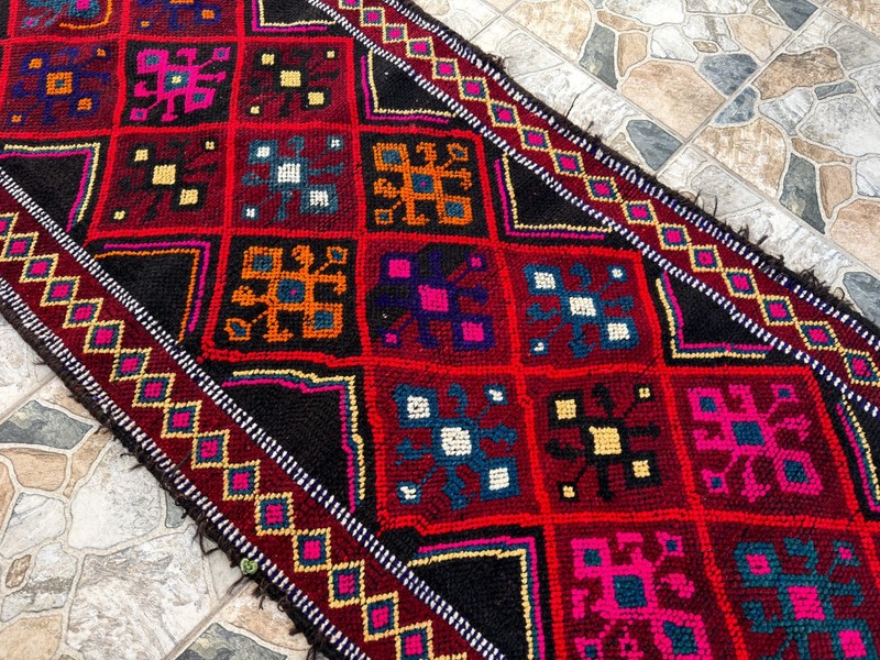 1980s Vintage Turkish Wool Runner Rug 2.9x12.7 ft Kurdish Pattern Tribal 1990s gallery