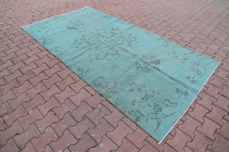 Oriental Large Area Rug Turkish Handwoven Overdyed Turkish Blue Carpet 5x10ft gallery