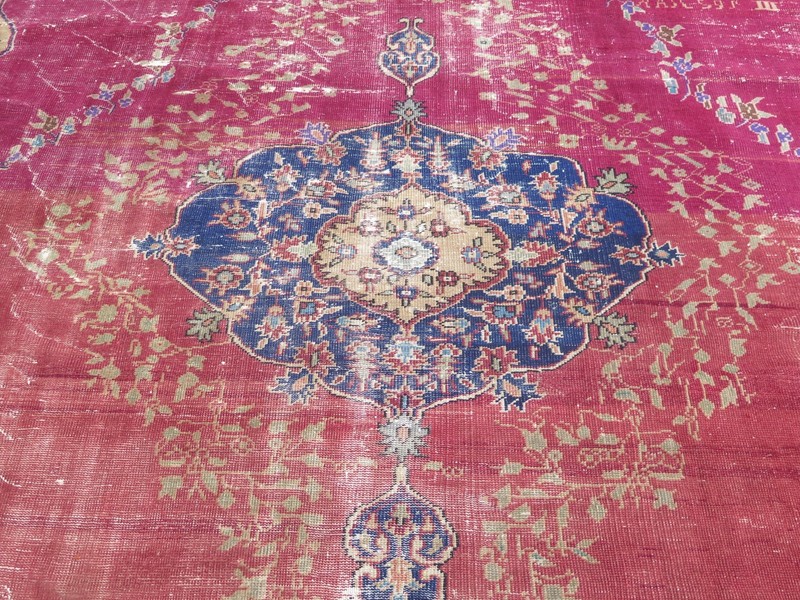 Antique Turkish Rug, Handwoven 10x12 ft Oushak Carpet Wool Large Home 123"x147" gallery