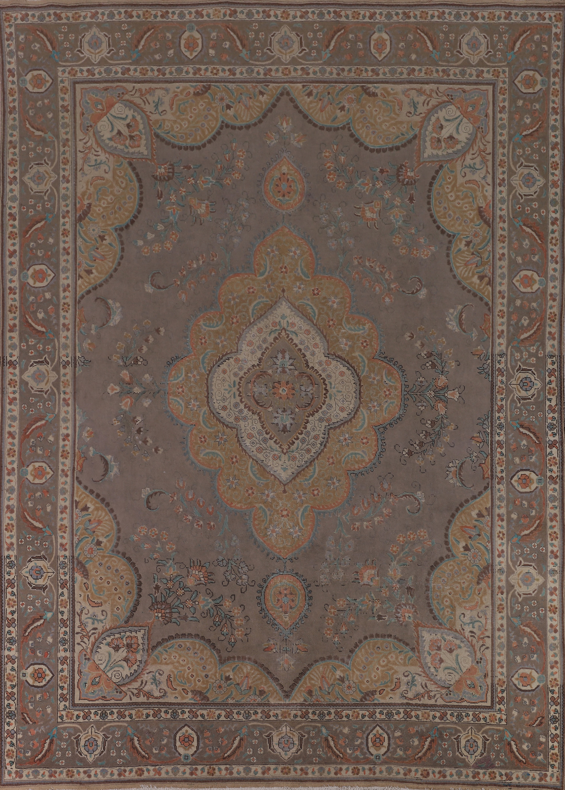 Vintage Brown Over-Dyed Floral Tebriz Traditional Handmade Room Size Rug 10x13 gallery