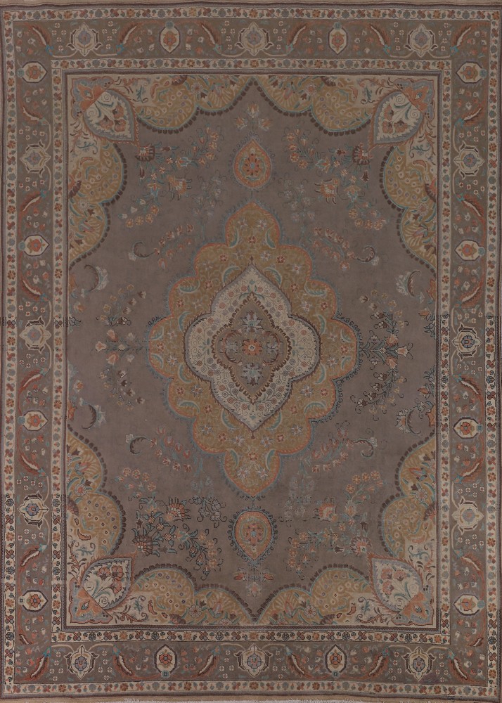 Vintage Brown Over-Dyed Floral Tebriz Traditional Handmade Room Size Rug 10x13