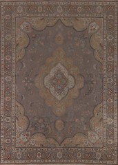 Vintage Brown Over-Dyed Floral Tebriz Traditional Handmade Room Size Rug 10×13
