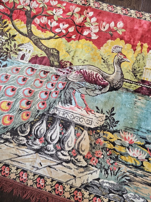 Vintage Peacock Pattern Velvet Tapestry Rug Pictorial Wall Hanging Sofa Cover gallery