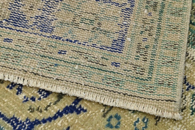 GREEN Turkish Oushak Rug 2x4 Vintage Handmade Anatolian Small Doormat Kilim gallery