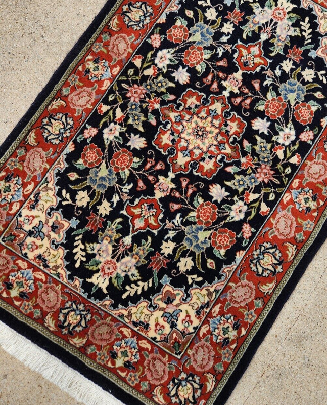 ANTIQUE NEW FINE HAND-KNOTTED PERSAN TABRIZI QOUM KASHANI NAVY BLUE WOOLRUG gallery