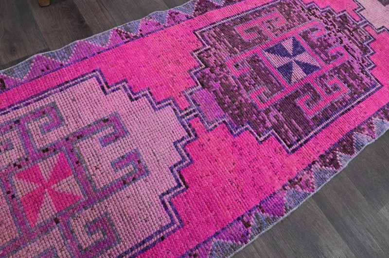 Vintage Turkish Runner Rug 3x10ft Wool Anatolian Handmade Hallway Oushak PINK gallery