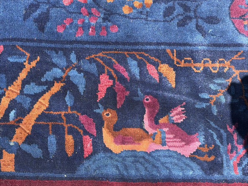 Auth: 1920 Antique Art Deco Chinese Rug Mandarin Beauty Purple 12.6x18.6 gallery
