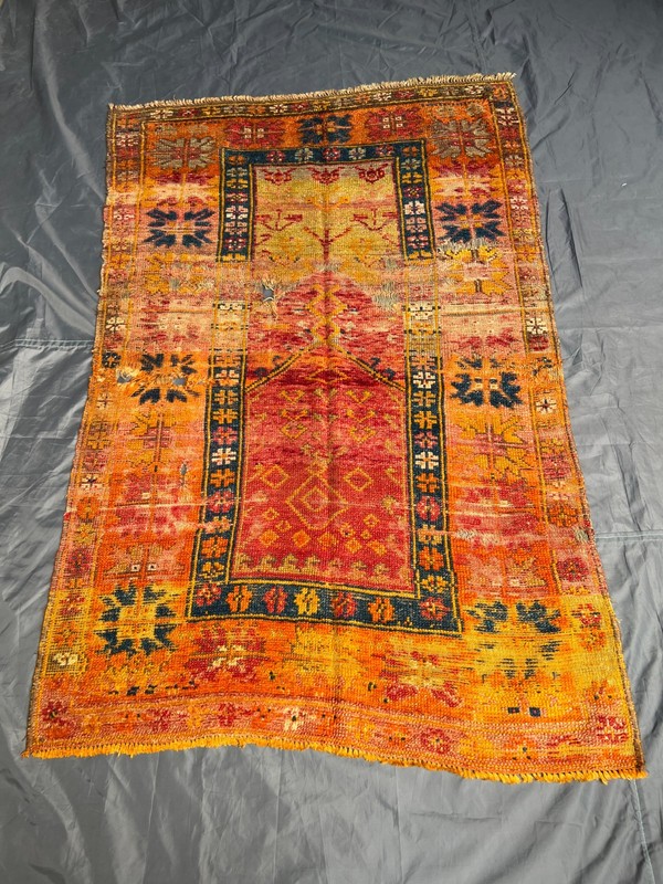 Antique Caucasian Prayer Rug Distressed Low Pile Hand Knotted Vintage 3.5x5.5FT gallery