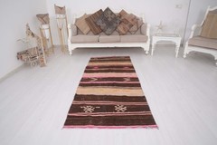3×7 Neutral Kilim Vintage Oushak Runner Rug Turkish Carpet Traditional Rug 198
