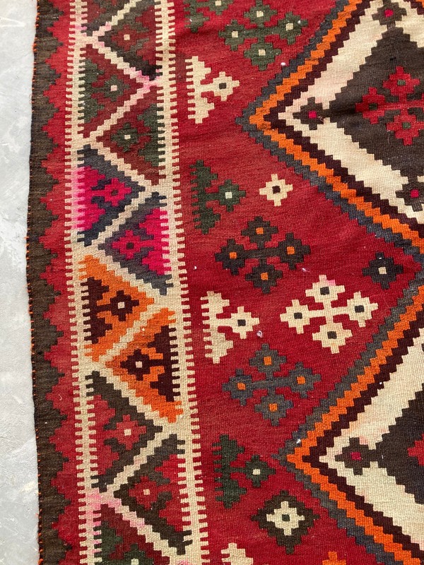 Vintage Traditional Handmade Chevron Qashqai Wool Kilim Floor Rug 284x140 cm gallery