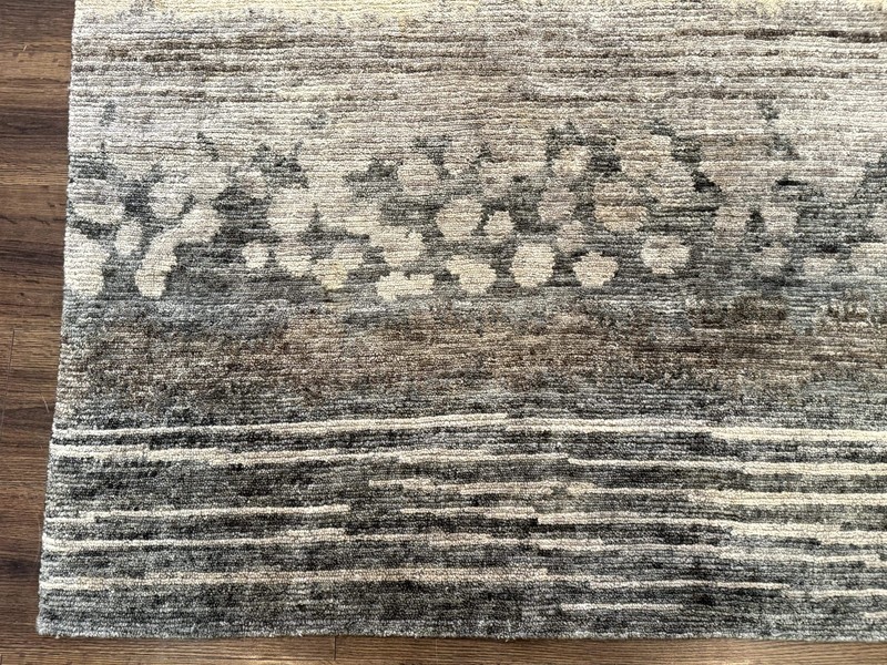 Modern Tibetan Wool Rug 8x10, Abstract, Contemporary, Handmade, Gray, Stripes gallery