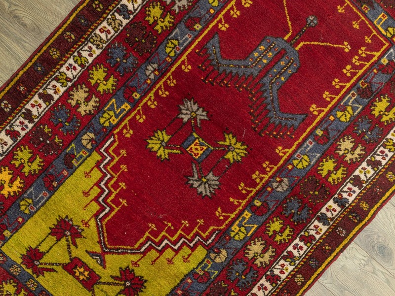 Vintage Hand-Knotted Anatolian Wool Rug – Crimson & Golden Prayer 4'2" x 6'9" ft gallery