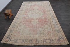 Oushak Turkish Vintage Rug 6×10 Kilim Rug Anatolian Handmade Boho Decor PEACH