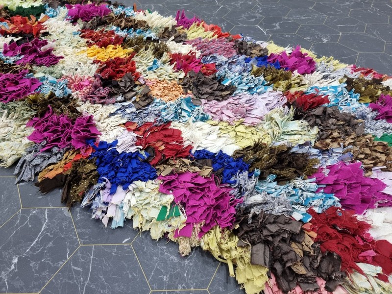 Moroccan Handmade Vintage Boucherouite 2'3" x6' Berber Checkered Multicolor Rug gallery