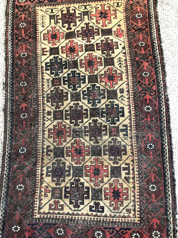 Antique Afghan rug 100% wool hand tied and dyed Tarantula pattern 53" x 29" gallery