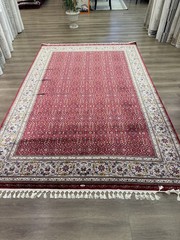 7×10 ft Turkish Pure Silk Rug Machine Made Red Oriental w/ Hand Knotted Fringe