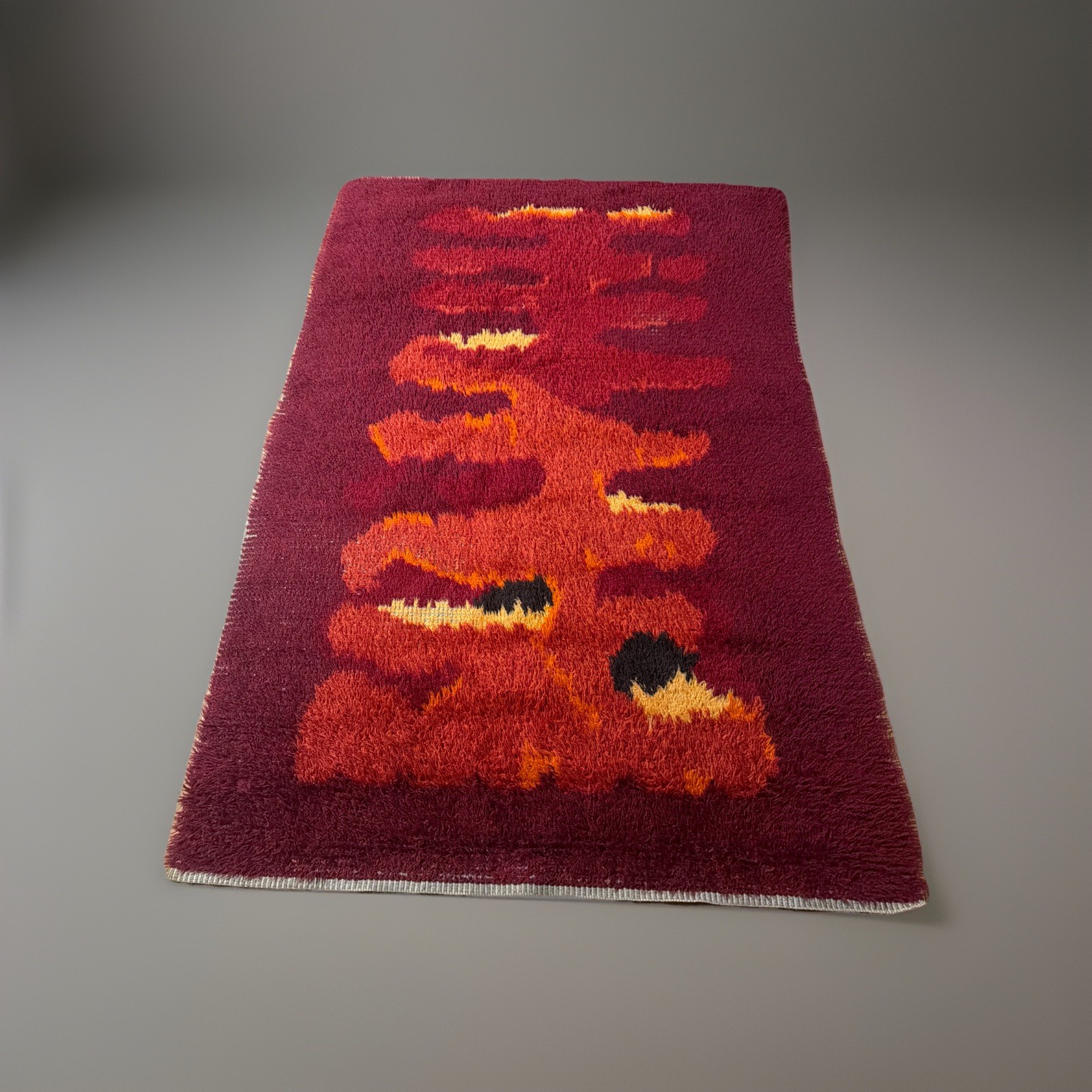 Vintage LARGE Hand Knotted Mid Century Swedish Rya Shag Rug Carpet 79”x52” gallery